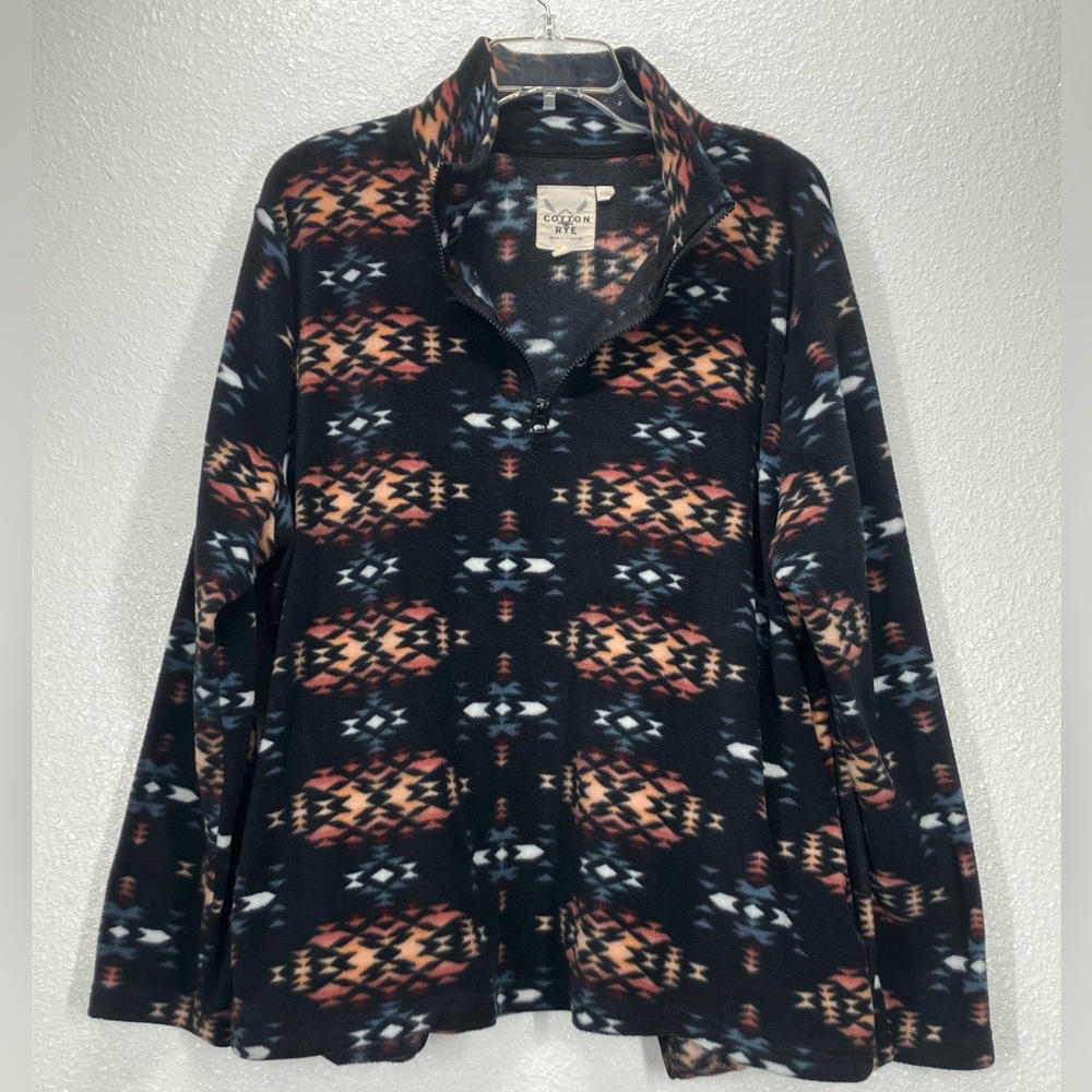 Cotton & Rye Fleece Jacket 1/4 Zip w/ Pockets Aztec Western WOMENS EXTRA LARGE